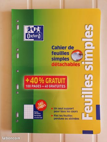 Cahier de feuilles simples détachables 140 pages