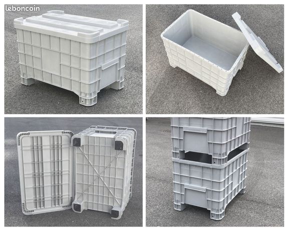 Caisses palettes alimentaires 100 x 63.5 x 64.5 cm, gris, empilables