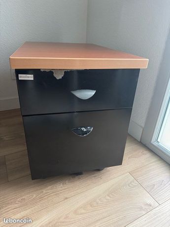 Caisson bureau métallique à roulette noir et bois
