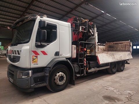 Camion 6x4 Bi Benne Grue + Benne preneuse RENAULT LANDER 410 DXI 183970 KM