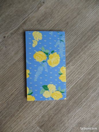 Carnet bleu jaune vert, 60 pages blanches, neuf, 18 X 10 cm