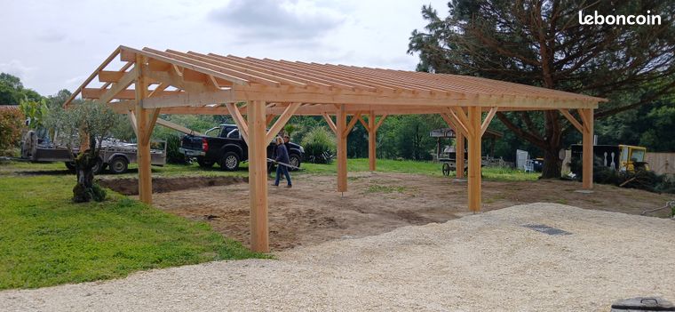 Carport pergola bâtiment agriole 12.00 x 9.60 m pour pose bac acier / tuiles mécaniques Livraison
