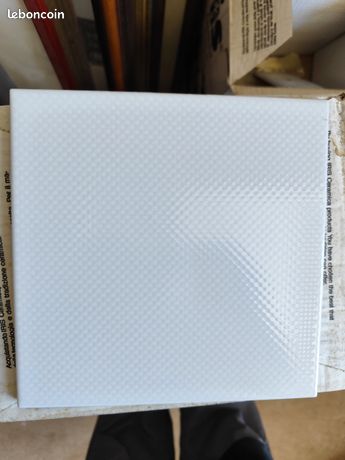 Carrelage faïence de salle de bain BlancDim. 20x20 cm 75m2+ Listel blanc et bleu assorti Dim 20x6cm