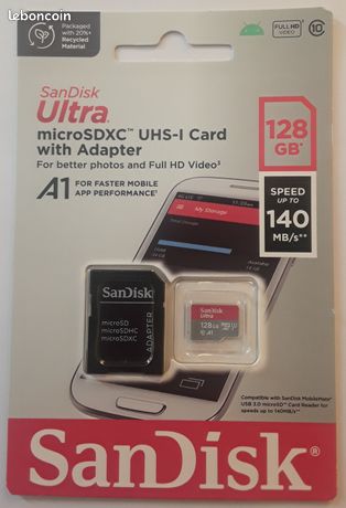 Carte mémoire 128 GB neuve avec support Idéal téléphone portable informatique photos etc... Sur Amiens-Rivery Pas d'envoi. 10 C'est disponible ...... Neuf et jamais ouvert. Reste 1