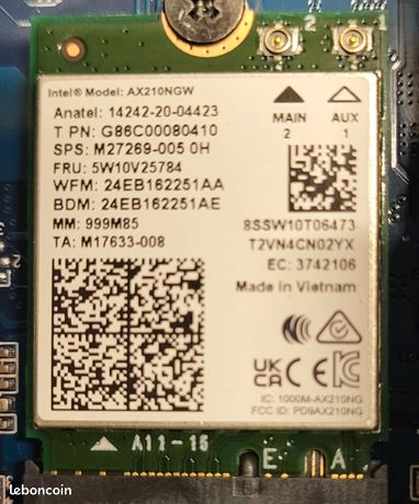Carte WiFi 6E AX210 avec antennes