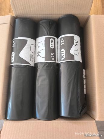Carton de 150 sacs poubelles "110 litres" noirs épaisseur 52 microns