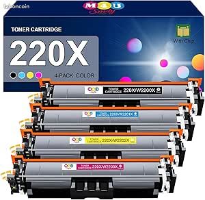 Cartouches de Toner 220X avec Puce compatibles avec Les modèles 220X W2200X 220A W2200A pour Color Laserjet Pro MFP 4302dw 4302fdw 4202dw 4202dn 4302fdn Noir Cyan Jaune Magenta