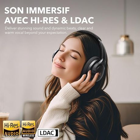 Casque Bluetooth sans Fil à Réduction de Bruit Active Hybride Son LDAC Hi-Res Audio 75H d'Autonomie