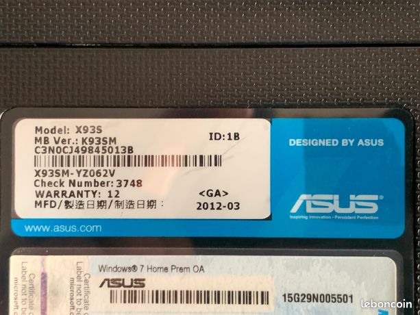Certaines pièces : ordinateur portable ASUS X93S / B960