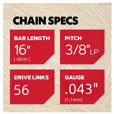 Chaine tronconneuse ERBAUER 16 pouces-3/8LP-gauge 043-56 maillons