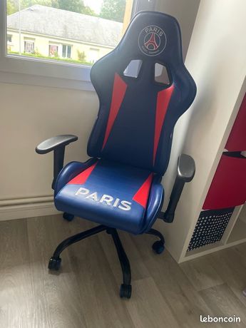 Chaise de bureau psg cuir bleu et rouge
