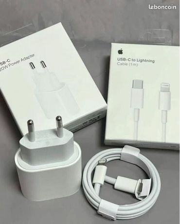 Chargeur Rapide iPhone Adaptateur USB-C 20W + Câble Lightning 1m