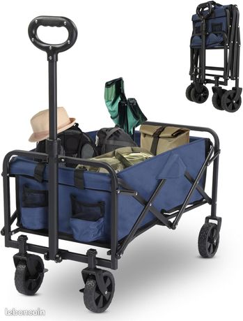 Chariot à roulettes Tout Terrain Poignée Réglable jusquà 100KG - Bleu