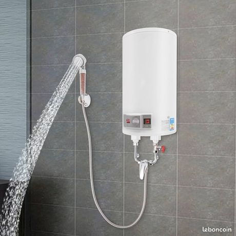 Chauffe-eau électrique 2 kW 35 l À suspendre au mur Avec douchette et robinet Affichage numérique LED Fonction de maintien au chaud automatique 59 x 34 cm
