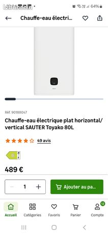 Chauffe-eau électrique extra plat de la marque SAUTER modèle TOYAKO 80L.- Type de produit Chauffe-eau