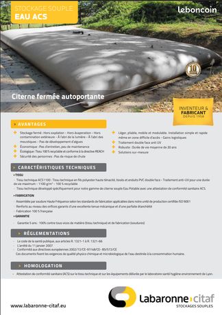 Citerne souple neuve de 20 m³ pour stockage d'eau,