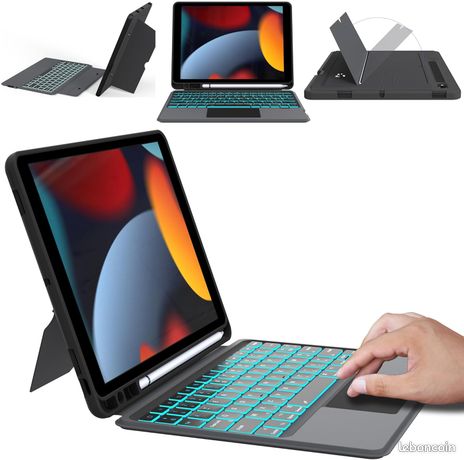 Clavier VANKEYPAD pour iPad 10,2"/Air 3/Pro 10,5" AZERTY rétroéclairé 7 couleurs, pavé tactile, support réglable, porte-stylet