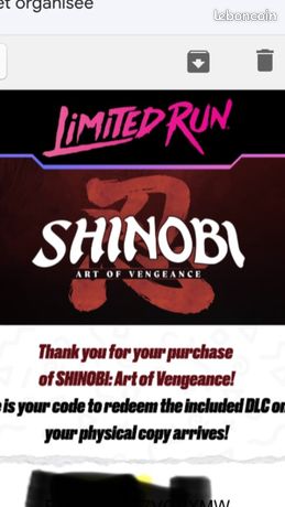 Code + Dlc Shinobi Art of vengeance sur Switch