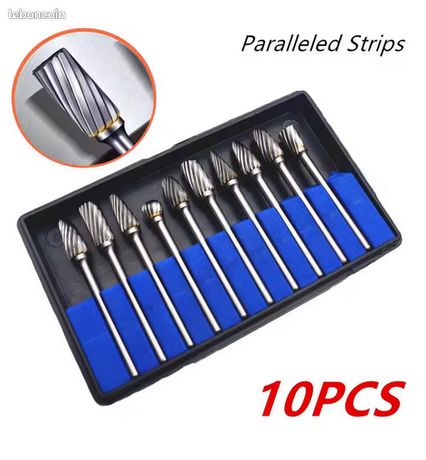 Coffret 10 Fraises mini fraise tige 3mm Metal Fraiseuse simple Coupe de Tungstène Fraises Rotatives Fraise Meuleuse Droite pour Outils Rotatifs Traitement Meulage Gravure Polissage
