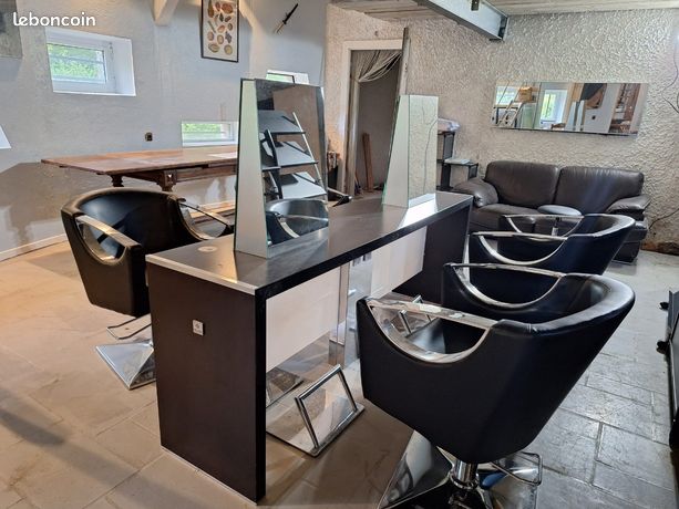 Coiffeuse centrale 4 places 4 fauteuils 4 repose-pieds