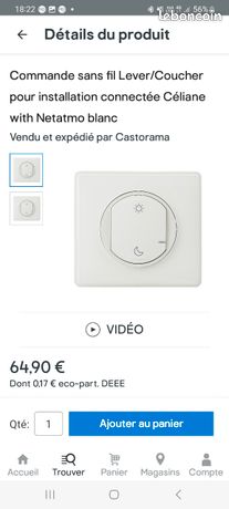 Commande sans fil lever/coucher pour installation connecté celiane with netatmo blanc