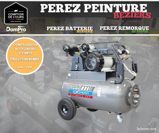 Co resseur bi-cylindre vfonte 100l 4hp avec tableau de bord