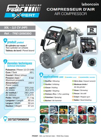 Co resseur coaxial 50l 3.5hp avec tableau de bord