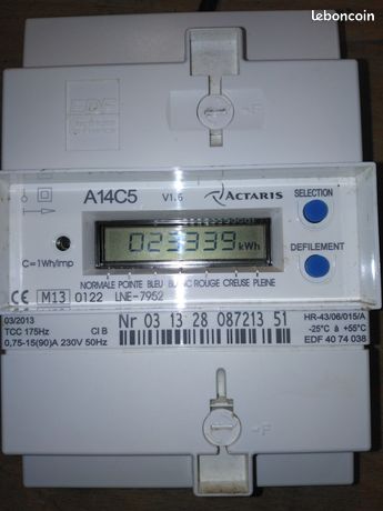 Compteur électrique CBE Actaris monophasé 230v a 23339 kWh Frais de port possible en Mondial Relay ou Shop2Shop