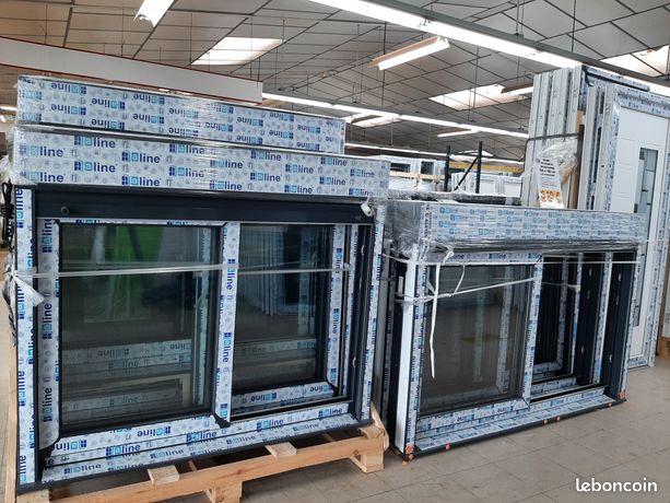 Coulissant panoramique 140 cm pvc gris anthracite ral 7016 avec volet