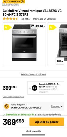 Cuisinière vitrocéramique avec four