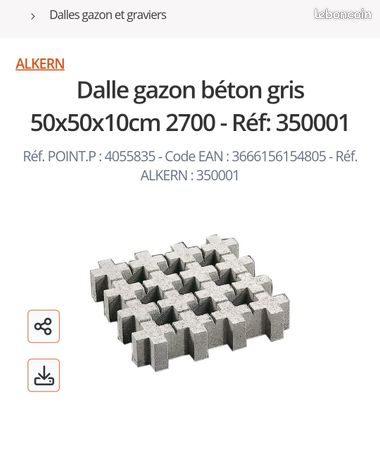 Dalles béton à gazon 50x50x10 cm par 4