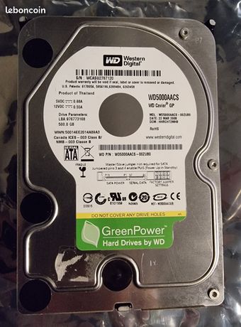 DD 3.5" Western Digital Caviar 'GreenPower' 500 GO SATA 3 7200 RPM 5
