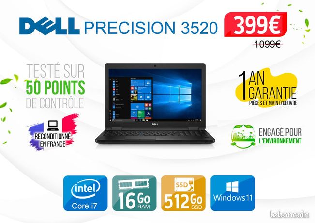 DELL PRECISION 3520 I7 7th 155" GEN 16Go RAM 512 SSD Windows 10 Pro