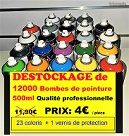 DESTOCKAGE de 12000 BOMBES de PEINTURES,500ml ,Qualité professionnelle