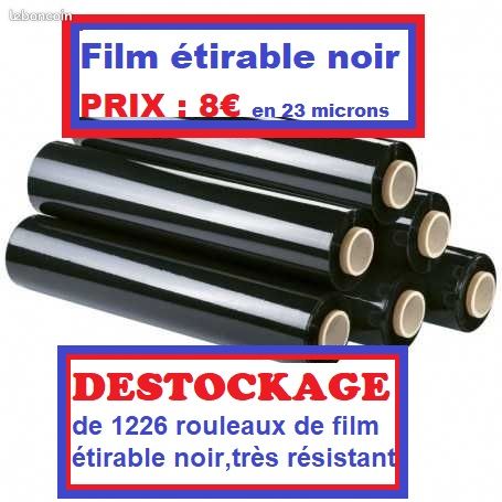 DESTOCKAGE de Rouleaux de FILM ETIRABLE PLASTIQUE D'EMBALLAGE ,NOIR ,TRES RESISTANT 50cm x 270 métres, QUALITE PROFESSIONNELLE