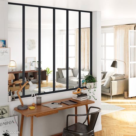 Déstockage Verrière d'intérieur atelier sur-mesure aluminium noir laqué