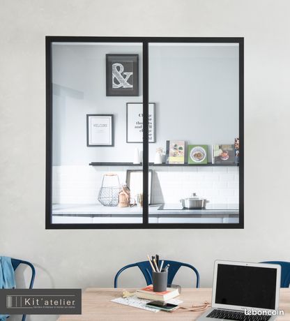 Déstockage Verrière fixe en aluminium personnalisable noir 2 carreaux