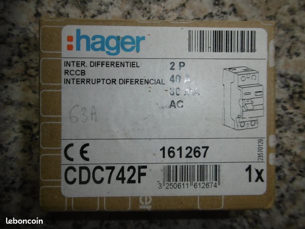 Différentiel HAGER 40ma jamais posé