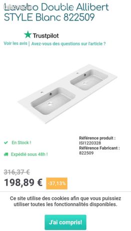Double vasque / plan vasque/ evier double salle de bain NEUF ALIBERT