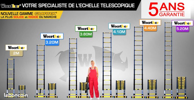 échelles télescopiques Offres promotionnelles, escabeaux télescopiques Woerther 5 ans
