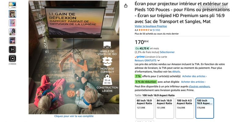 Ecran de projection pour vidéo projecteur