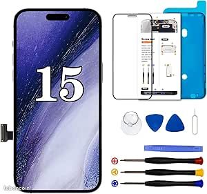 Écran pour iPhone 15 6.1" LCD Display pour iPhone 15 Ecran pour iPhone 15 LCD Replacement avec Kit de Reparation Compatible avec modèle A3090/ A2846/ A3089/ A3092 Face ID 3D Touch
