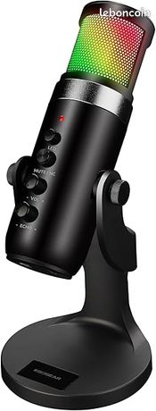 EgoGear Microphone de Gaming/Streaming/Enregistrement/Podcast RGB avec Sortie Audio Jack Compatibilité Multi appareils Tap-to-Mute