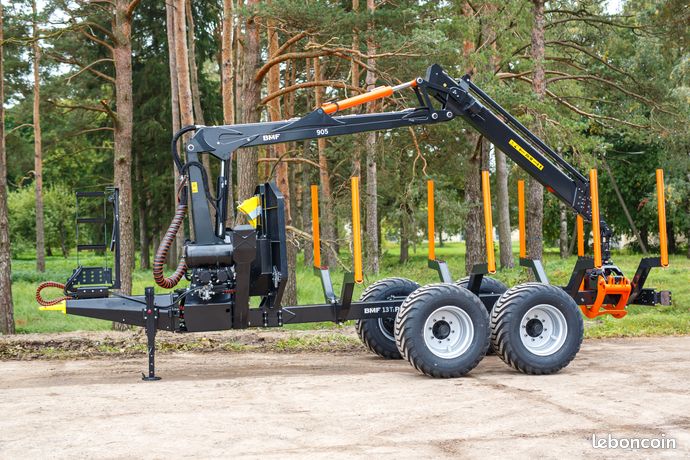 Remorque forestière 13 Tonnes BMF avec grue 7.5 m et grappin