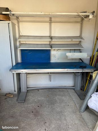 Établi professionnel monté sur vérin plateau inox