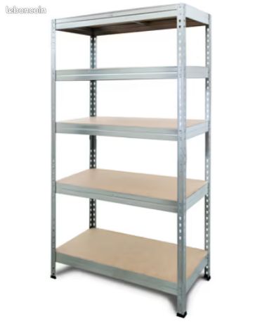 Étagère garage ou réserve commerce bois/métal 5 tablettes - H.180 x l.675 x P.40 cm