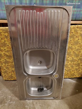 Evier à poser 2 bacs avec égouttoir en inox