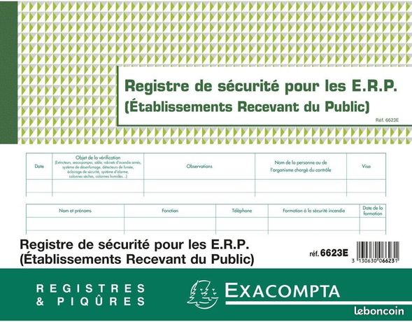 EXACOMPTA Registre de Sécurité pour les ERP format 24 x 32 cm piqûre 20 pages 6623E