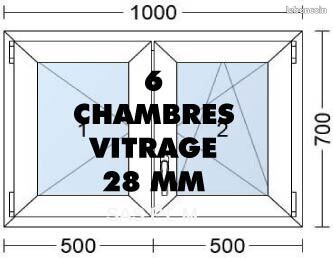 FENETRE 2 VANTAUX 1000 mm x 700 mm Menuiserie Haut De Gamme PVC
