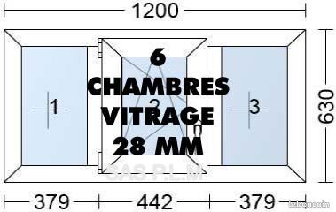 FENETRE 3 VANTAUX 1200 mm x 630 mm en PVC Menuiserie Haut De Gamme